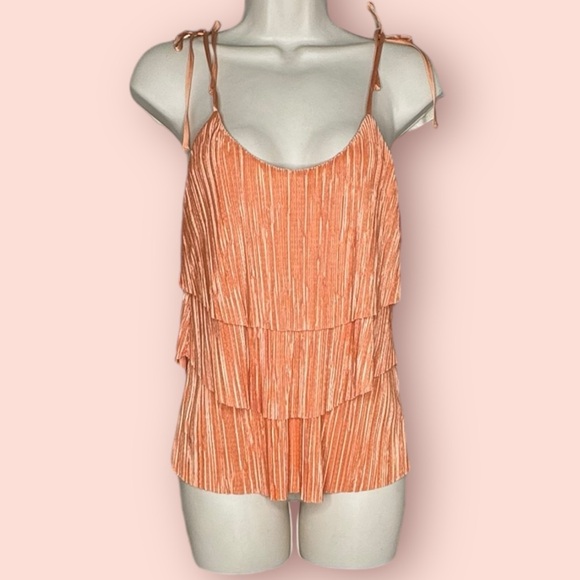 PJK Patterson J Kincaid Womens Spaghetti Strap Layered Blouse Orange - Picture 1 of 6